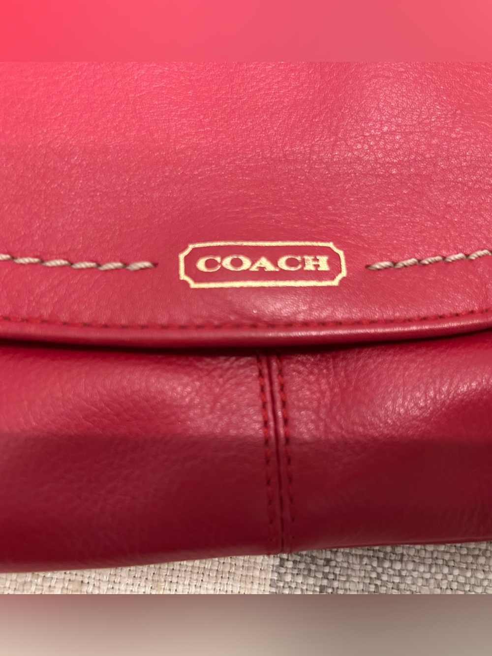 COACH Red Leather Wristlet Clutch with Gold Accent - Picture 2 of 9